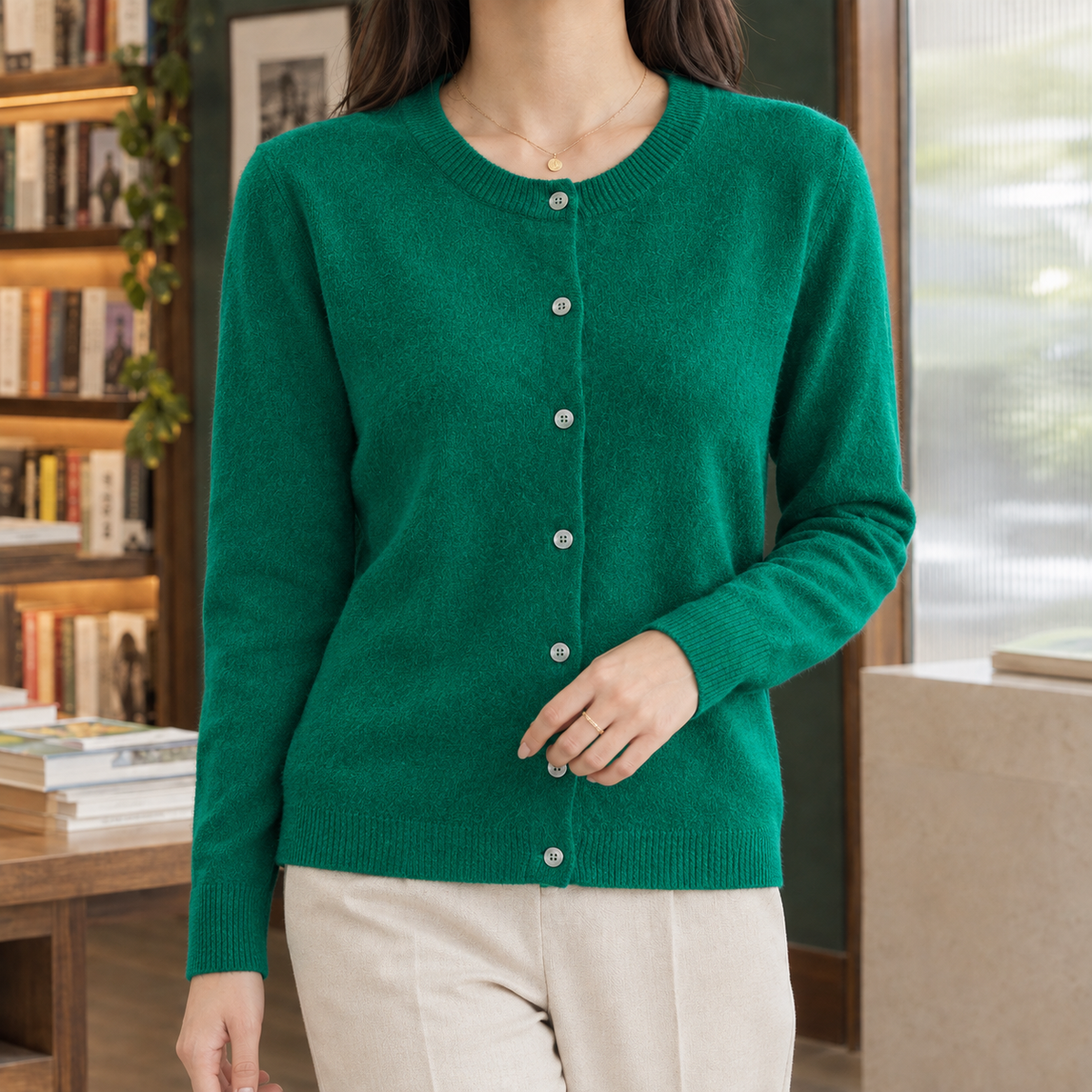 Aubrey Button Front Cardigan - Emerald Green