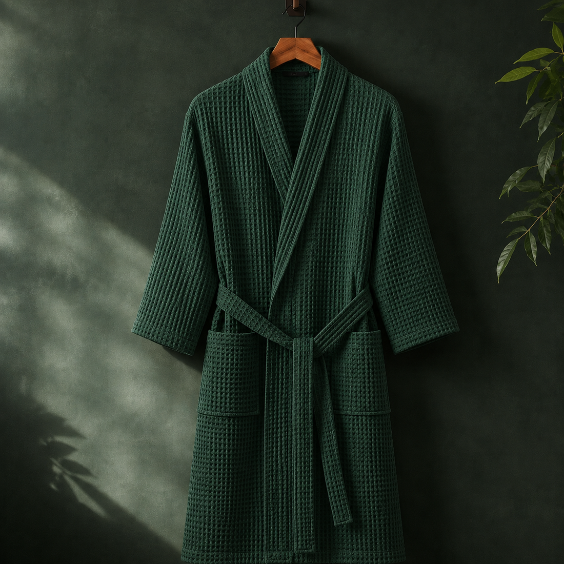 Keaton Waffle Robe - Dark Green