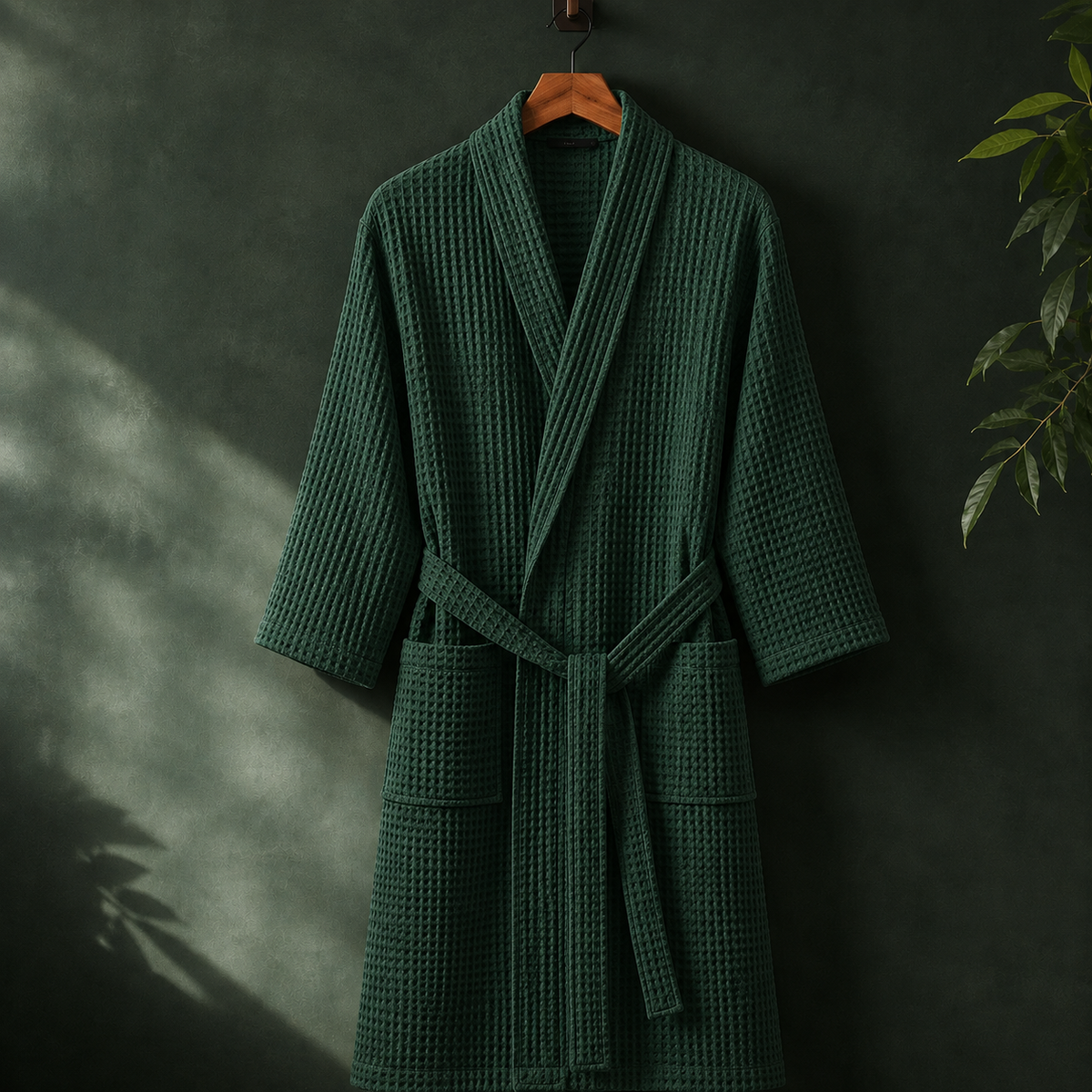 Keaton Waffle Robe - Dark Green