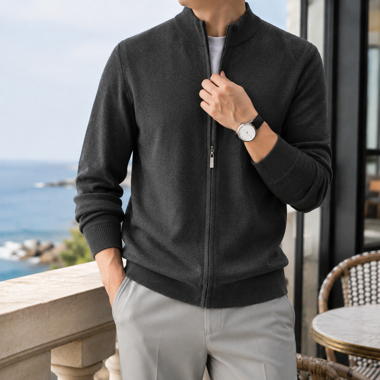 Philip Zip Knit Jacket - Dark Gray