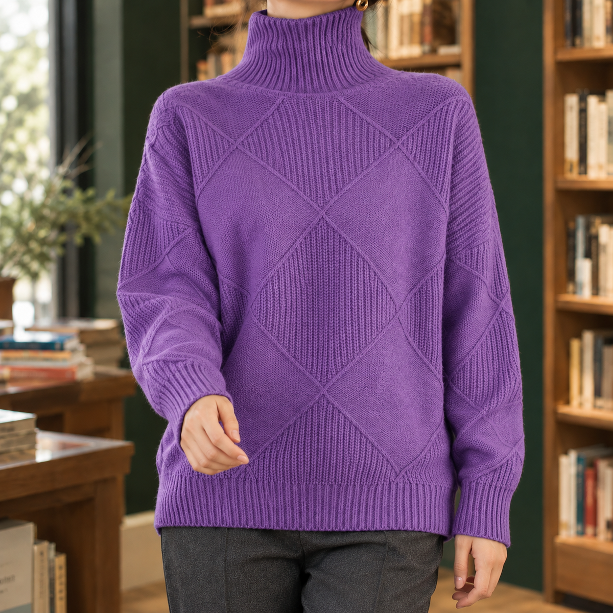 Fabienne Diamond Turtleneck Sweater - Purple