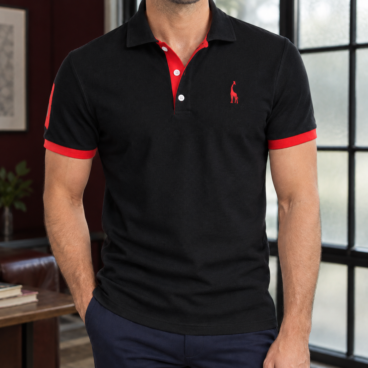 Raymond Contrast Polo - Black Red