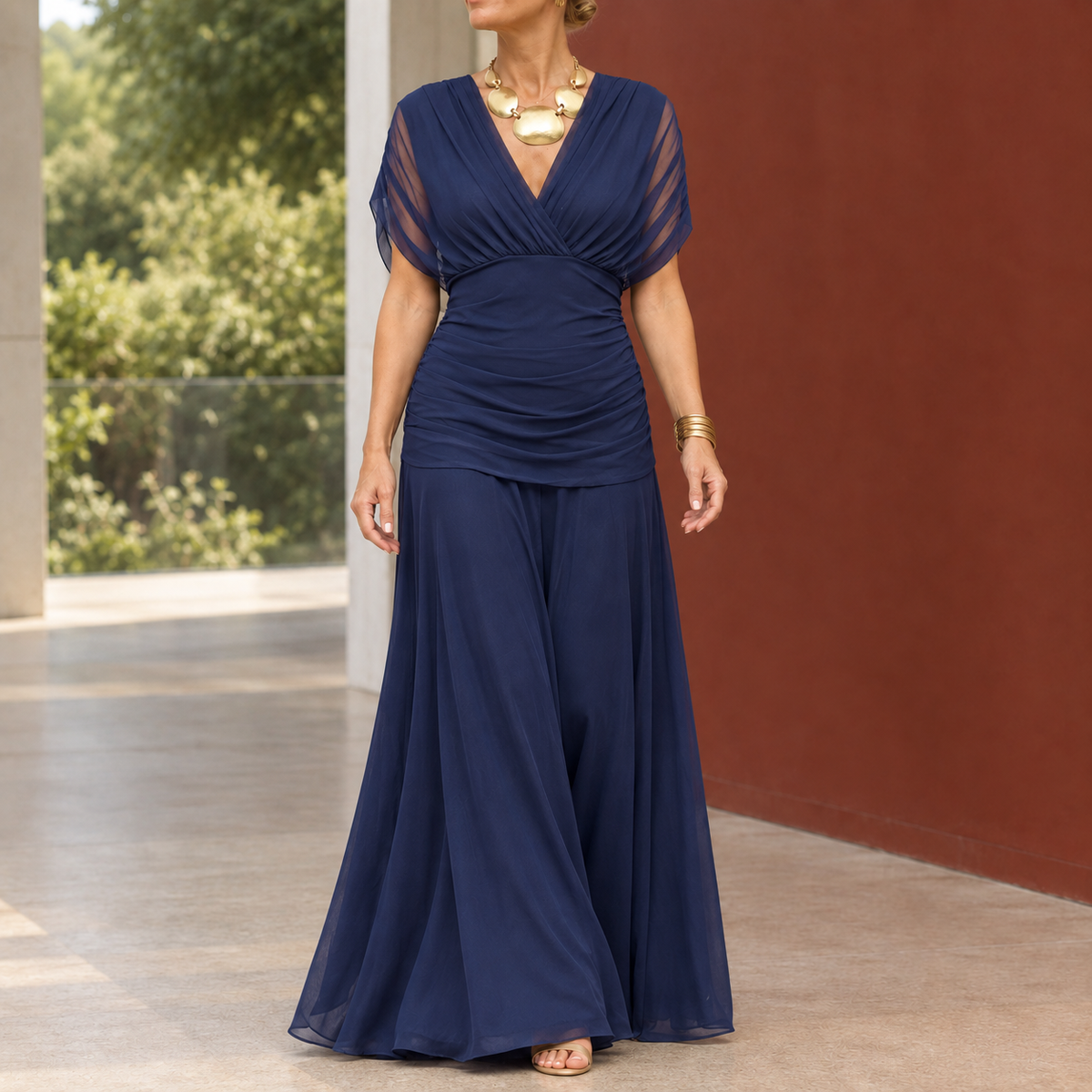 Liora Draped Maxi Dress - Blue