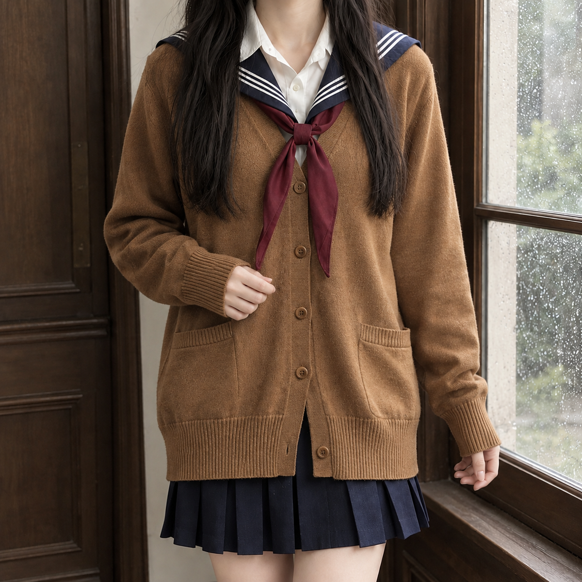Erin V Neck Cardigan - Brown