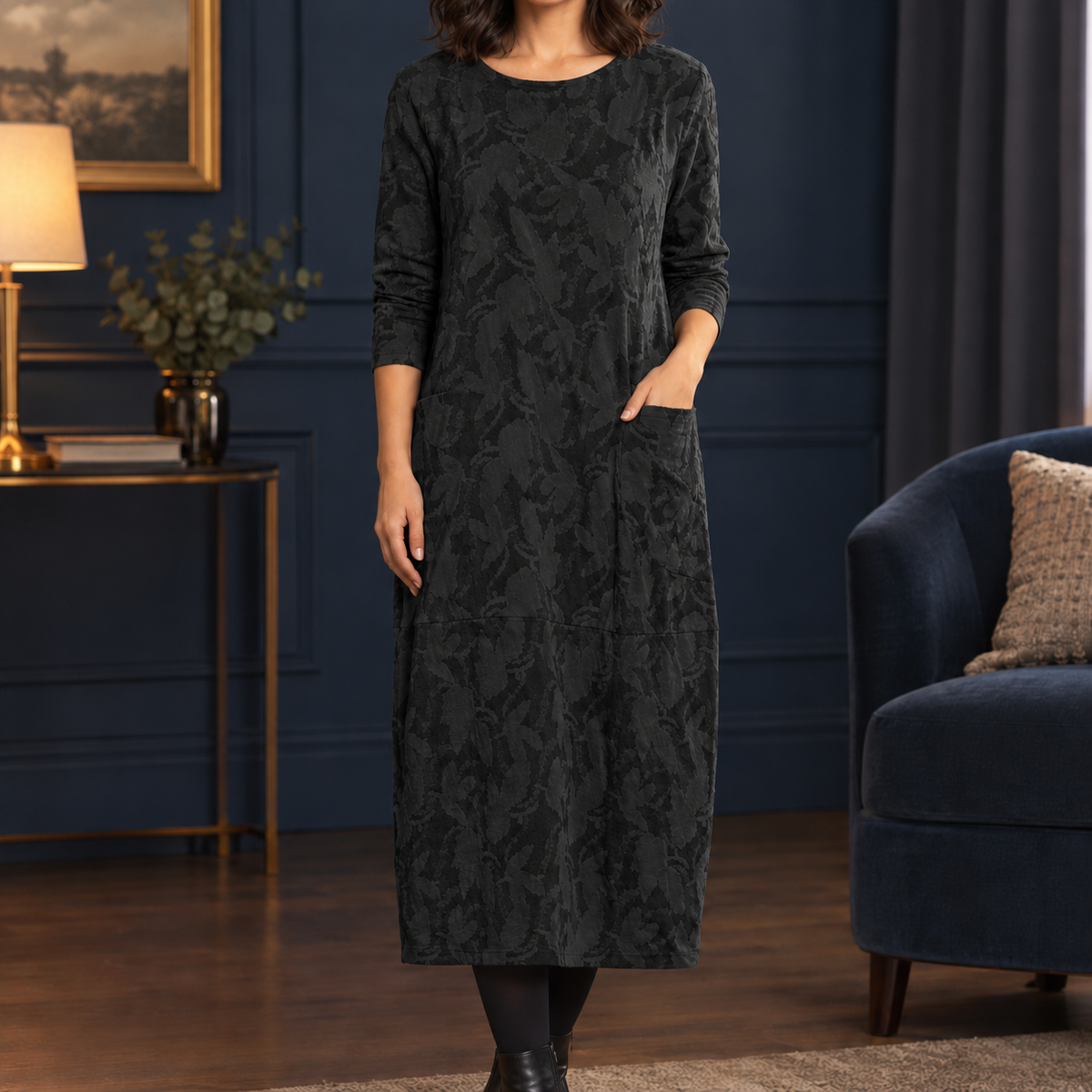 Aline Cocoon Midi Dress - Black