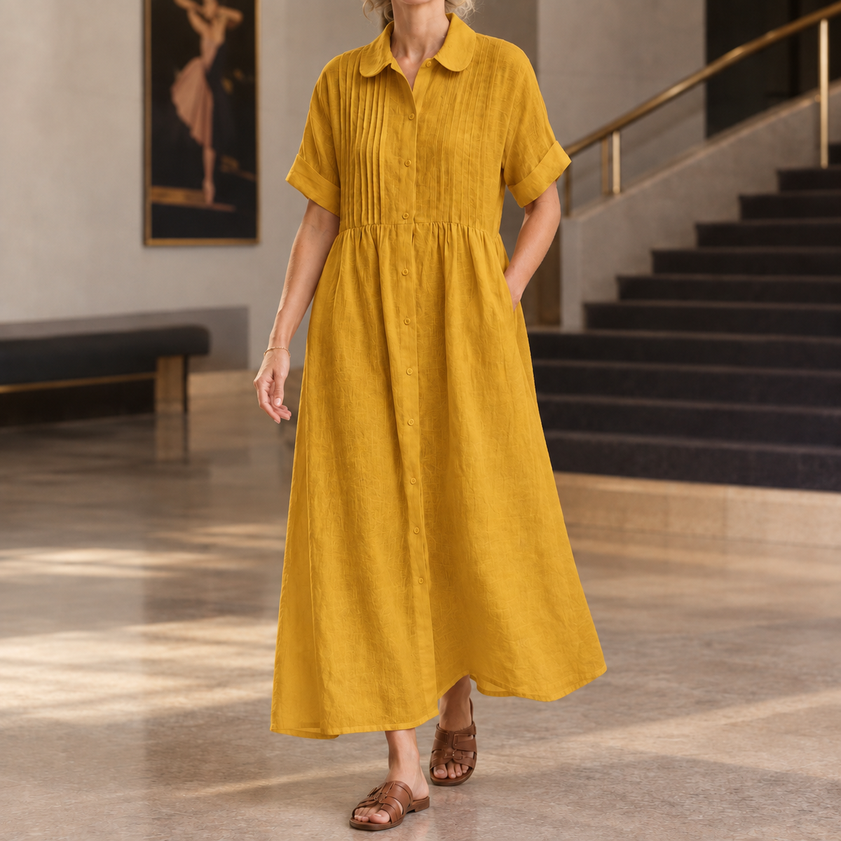 Lydia Cotton Shirt Dress - Earth Yellow