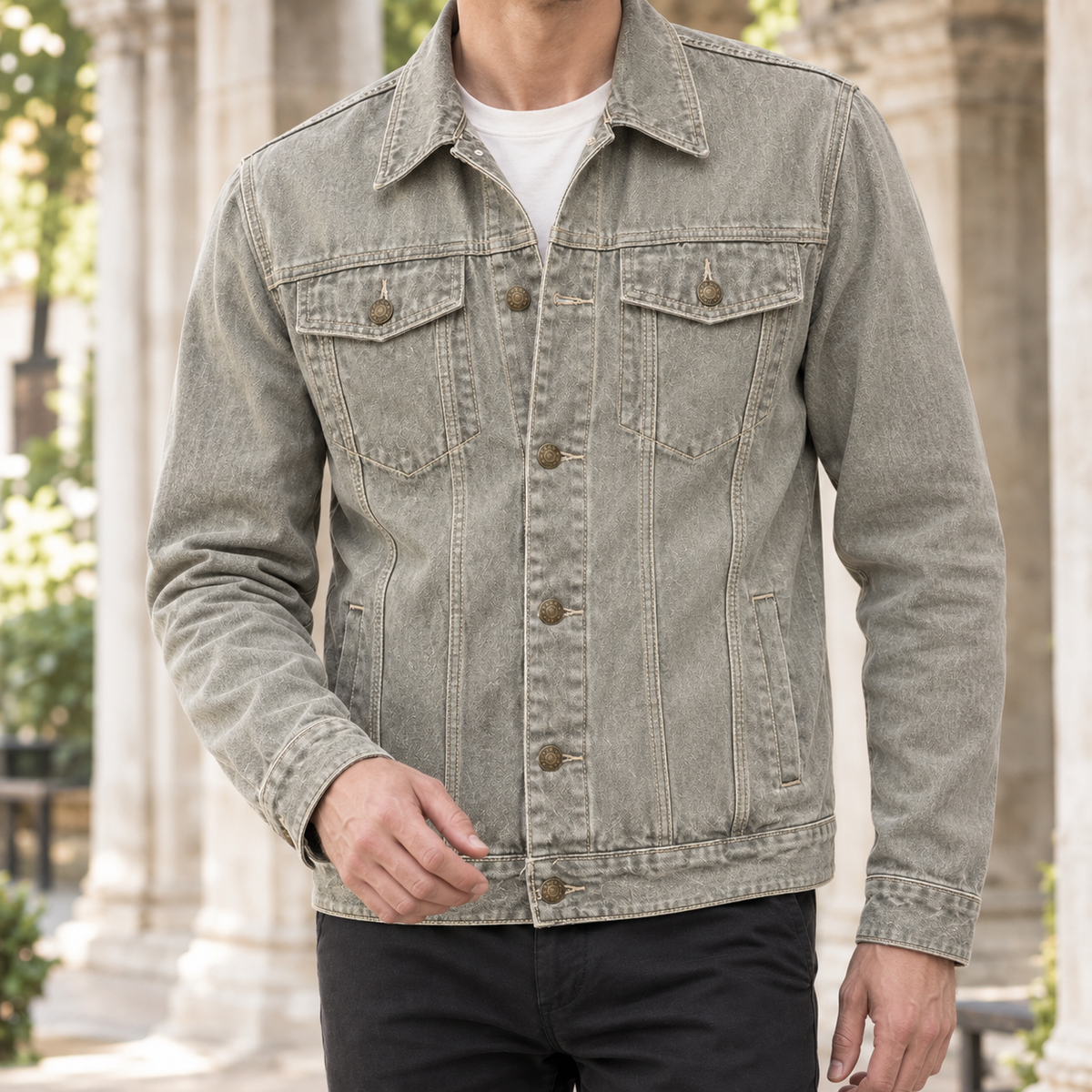 Nathanael Denim Jacket - Khaki Gray