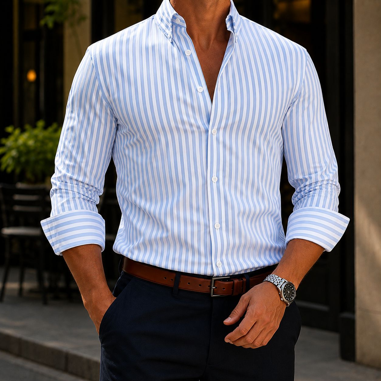 Caius Striped Shirt - Light Blue