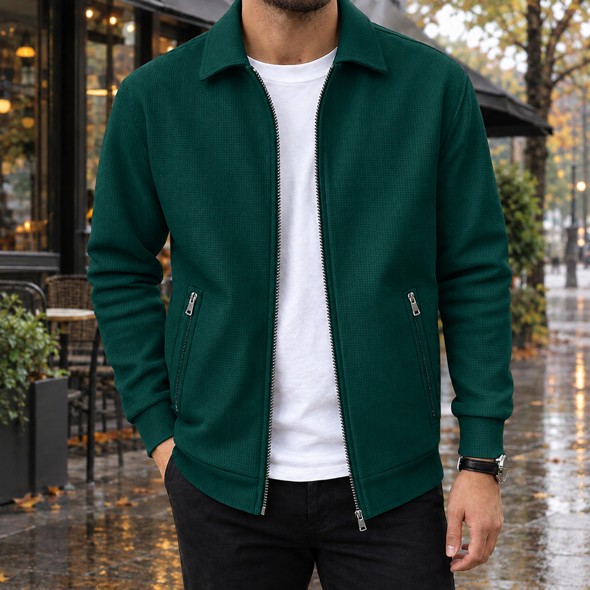 Cyprian Textured Zip Jacket - Green