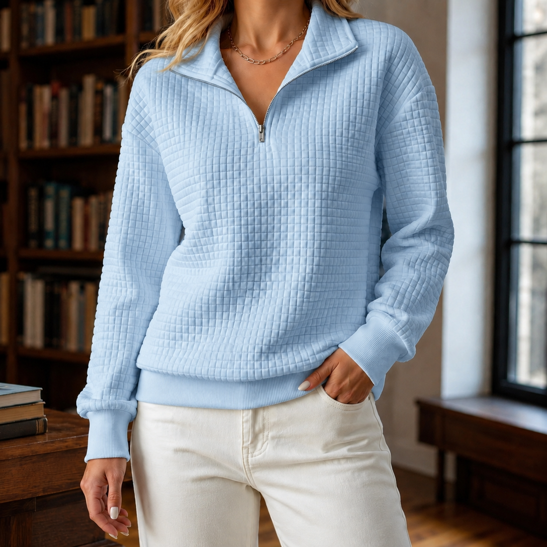 Giulia Quilted Sweatshirt - Blue