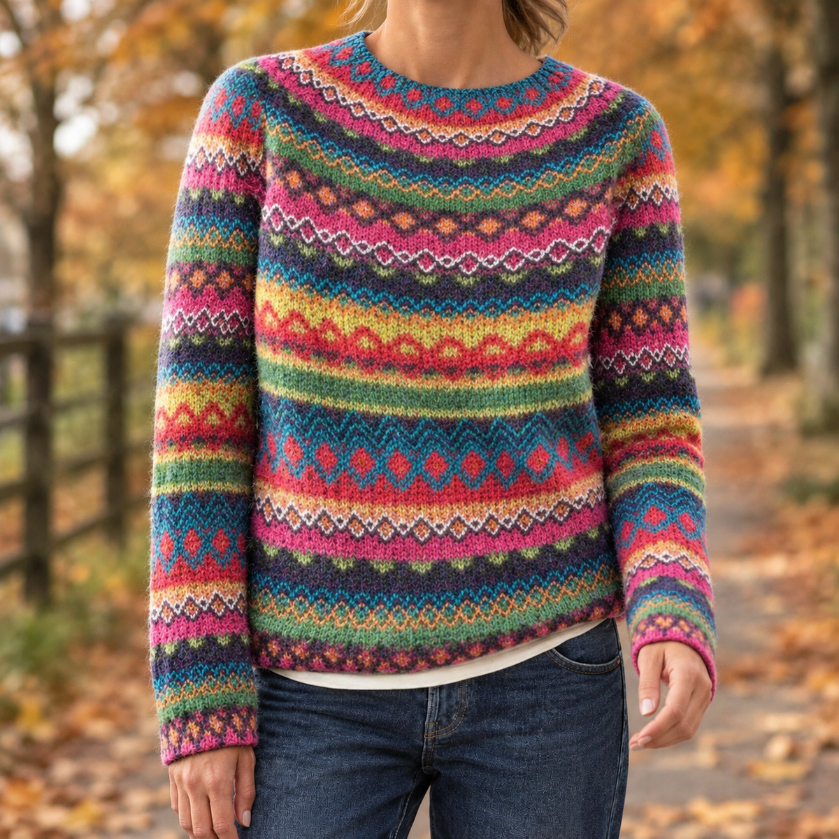 Bethany Fair Isle Sweater - Rose Red