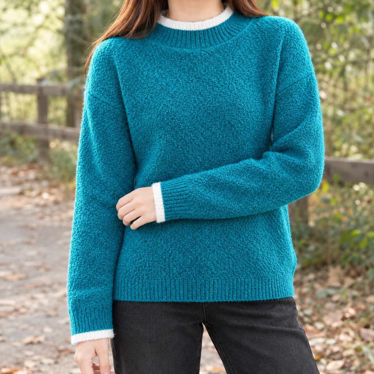 Catriona Contrast Trim Sweater - Blue