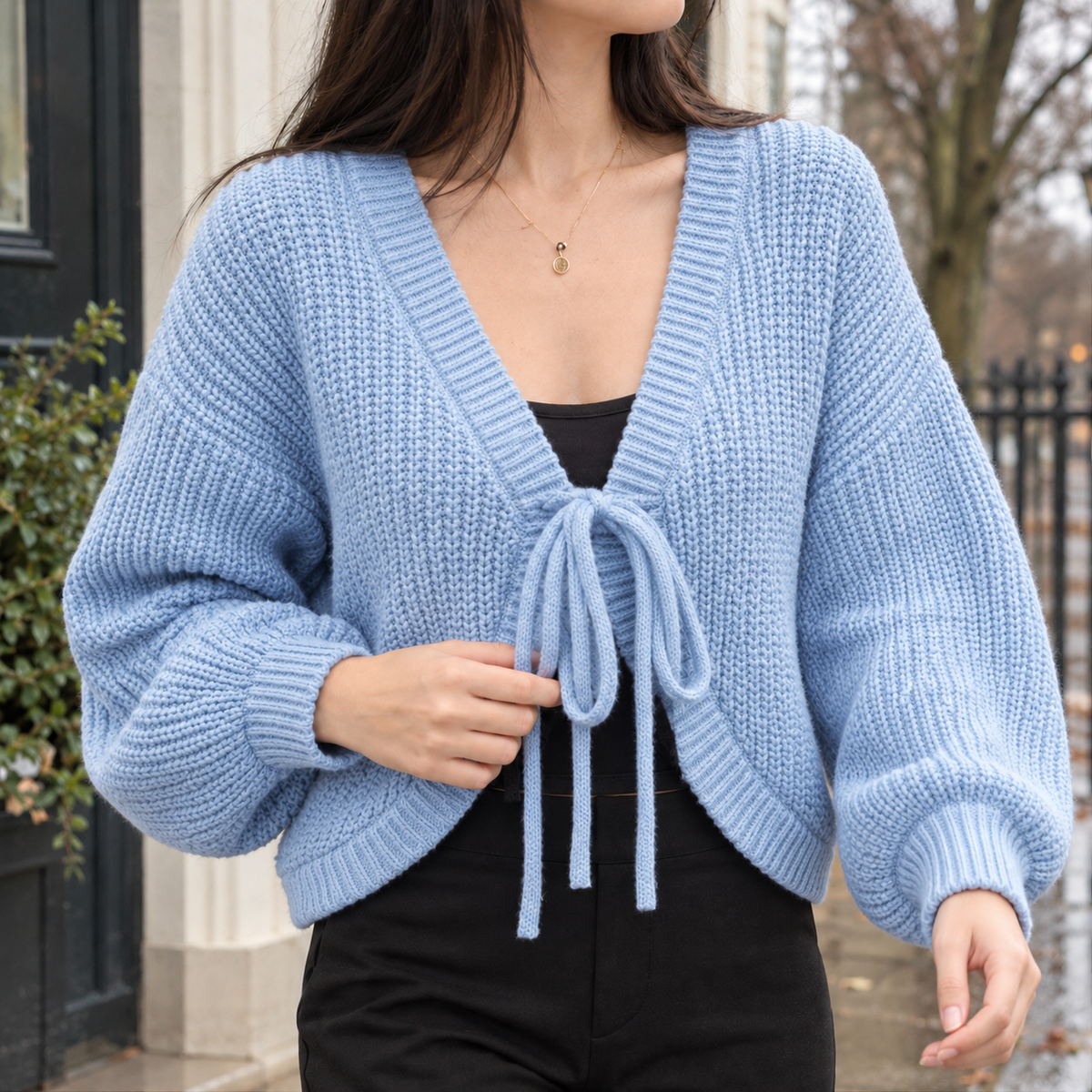Perla Tie Front Cardigan - Blue