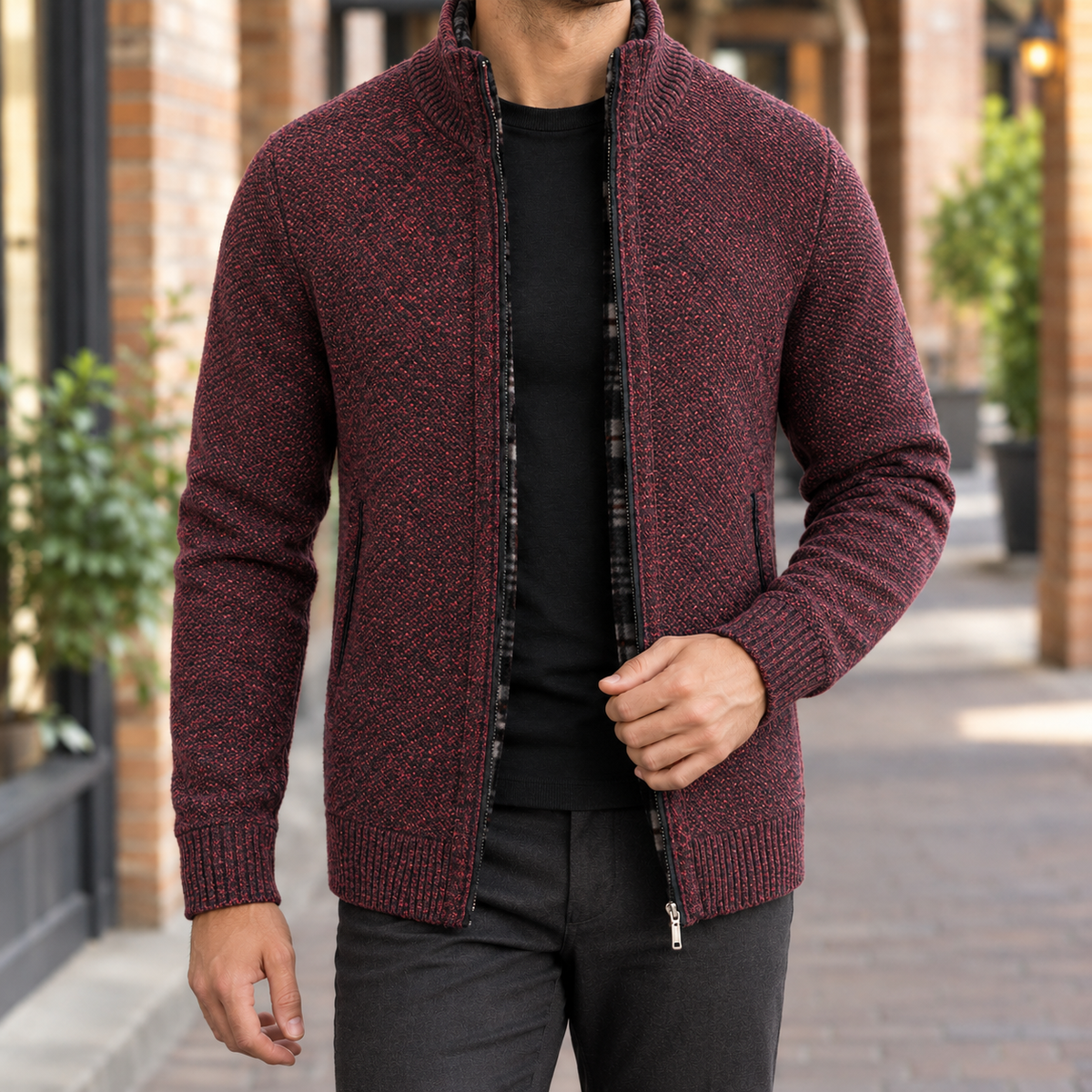 Killian Stand Collar Sweater - Wine Red