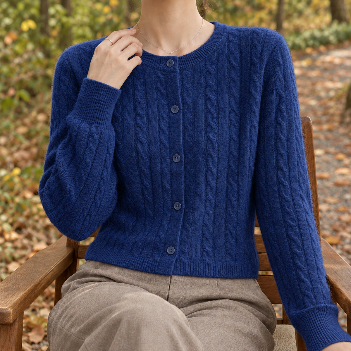 Annalise Cable Knit Cardigan - Navy Blue