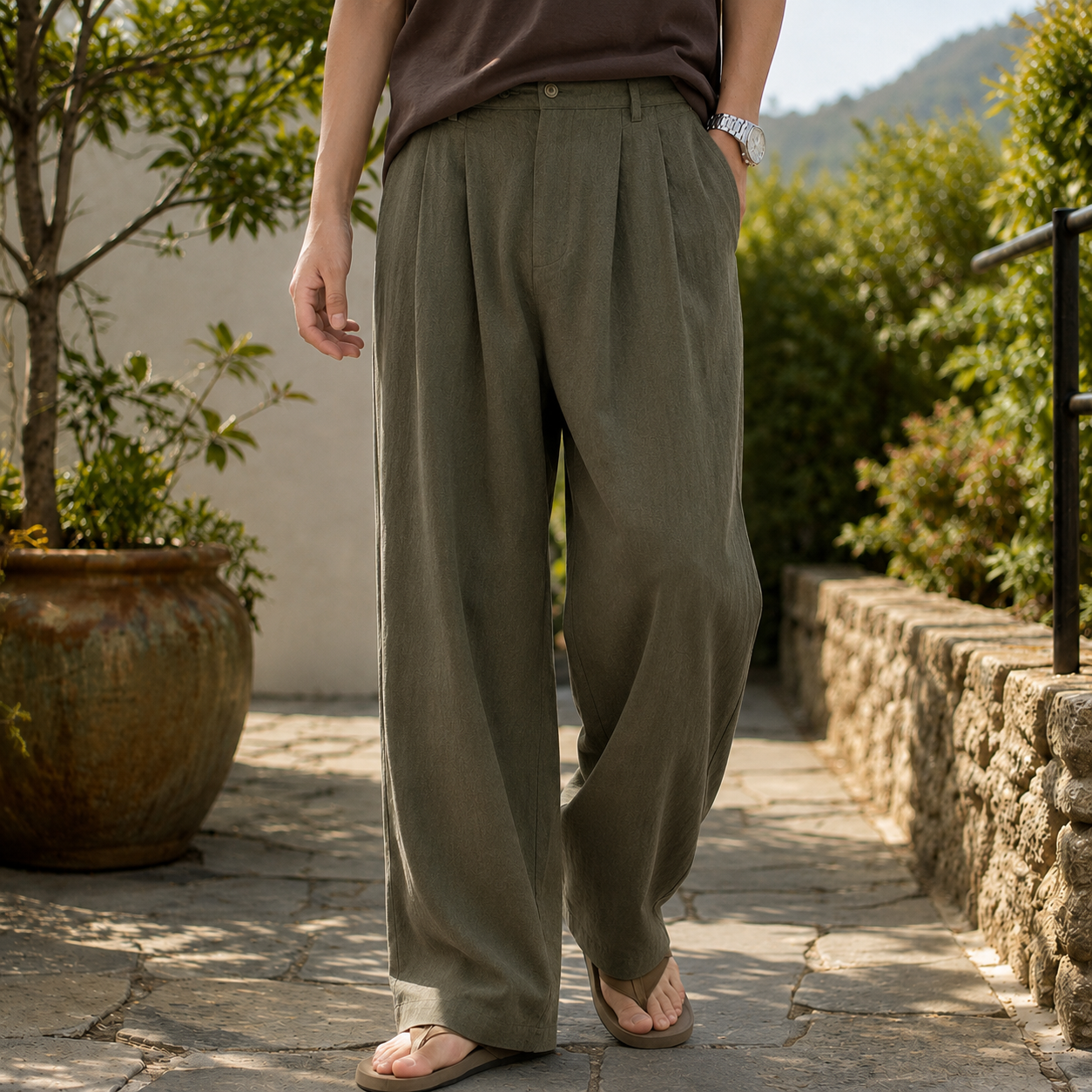 Leander Wide Leg Pants - Army Green