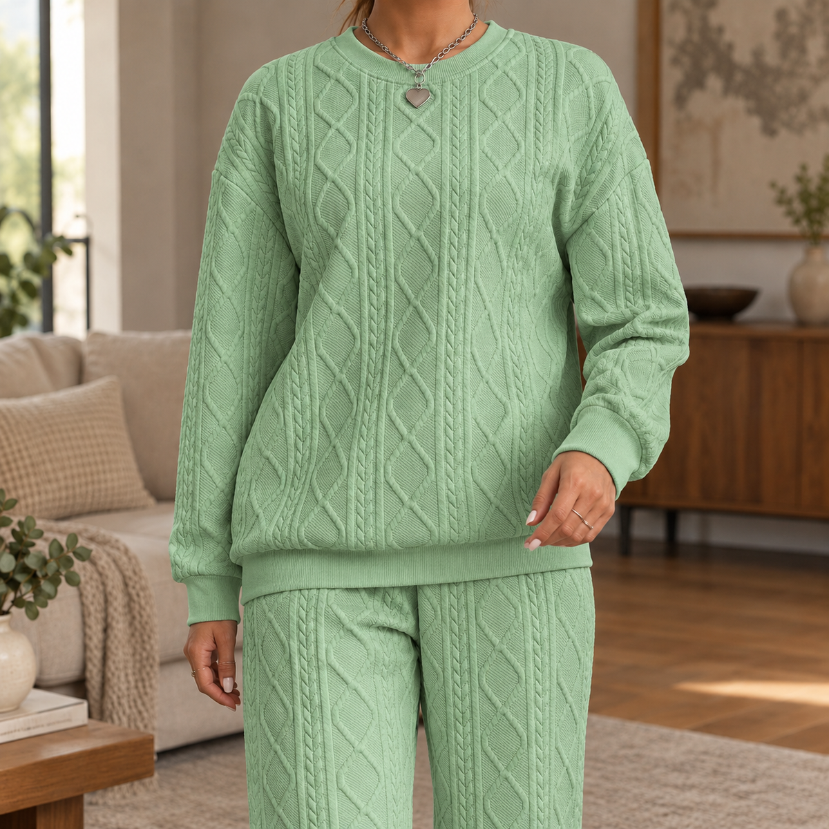 Elettra Cable Textured Set - Light Green