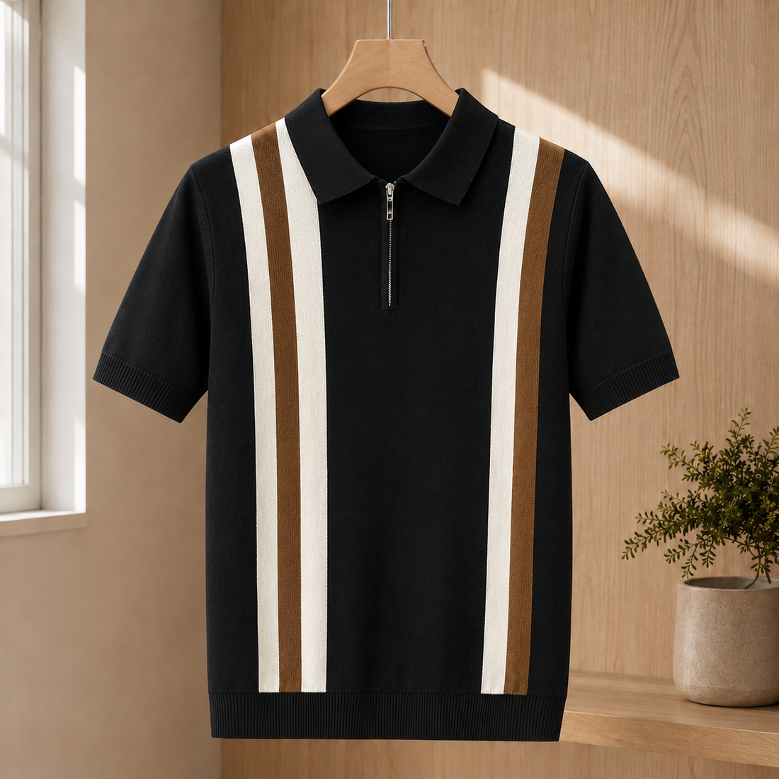 Desmond Zip Knit Polo - Black
