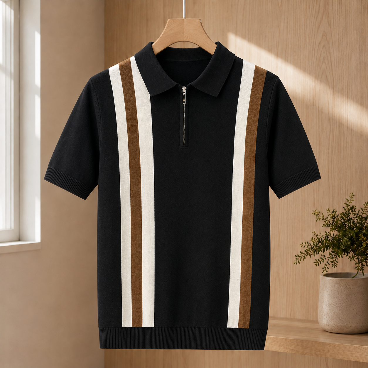 Desmond Zip Knit Polo - Black