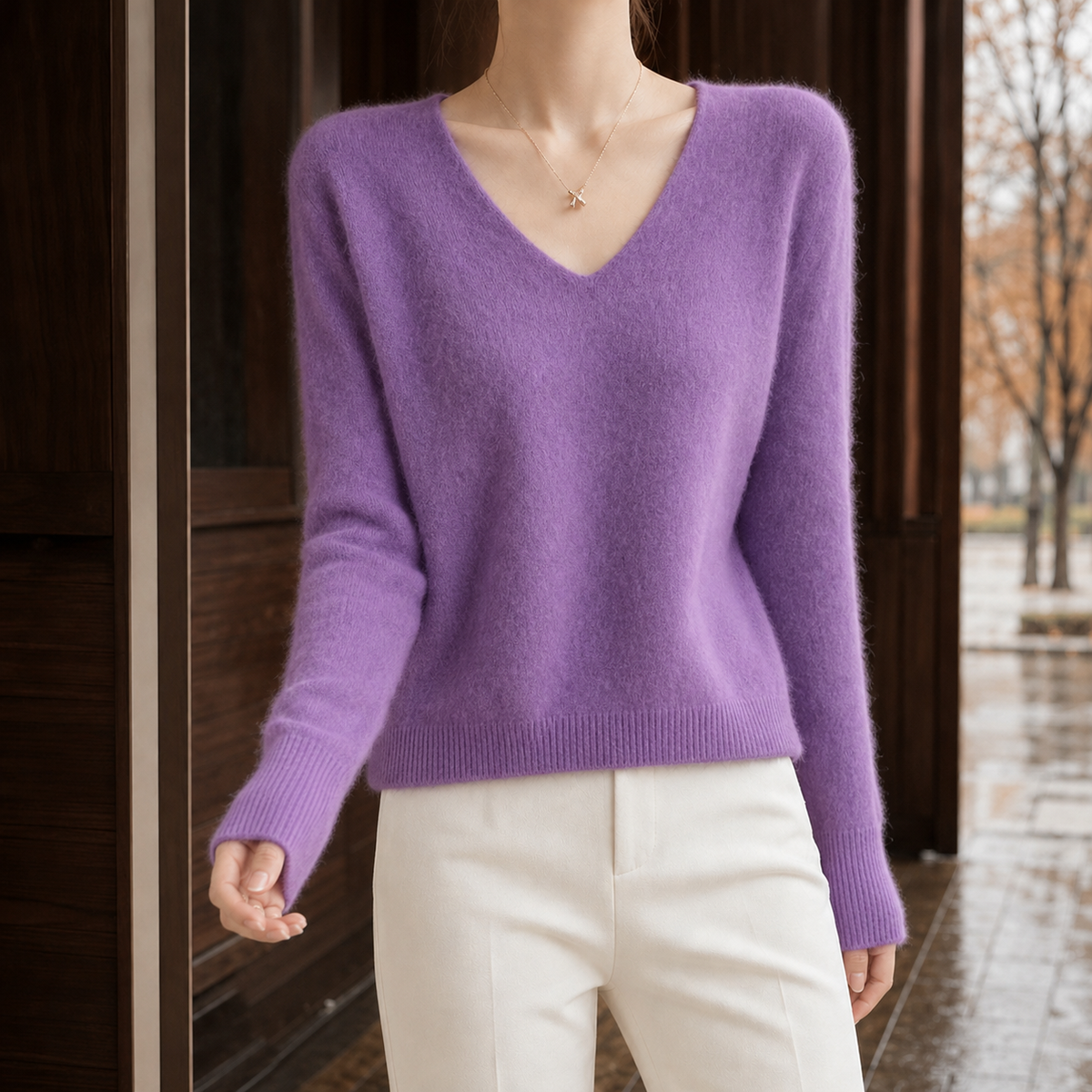 Leontine V Neck Sweater - Purple
