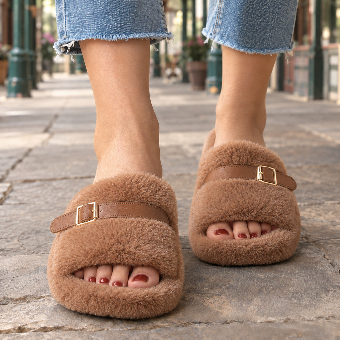 Donatelli Buckled Slippers - Brown
