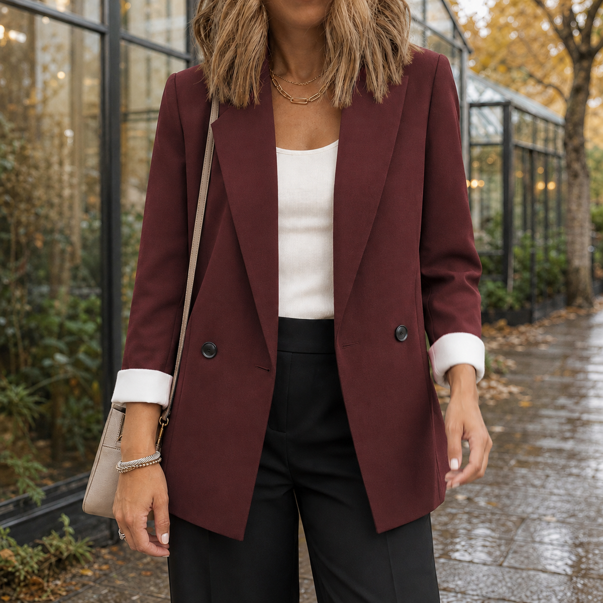 Ysabel Relaxed Blazer - Wine Red