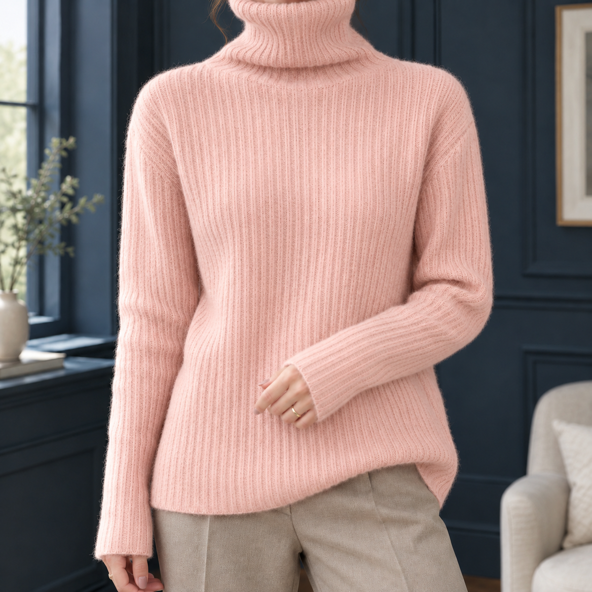 Isla Ribbed Turtleneck Sweater - Pink