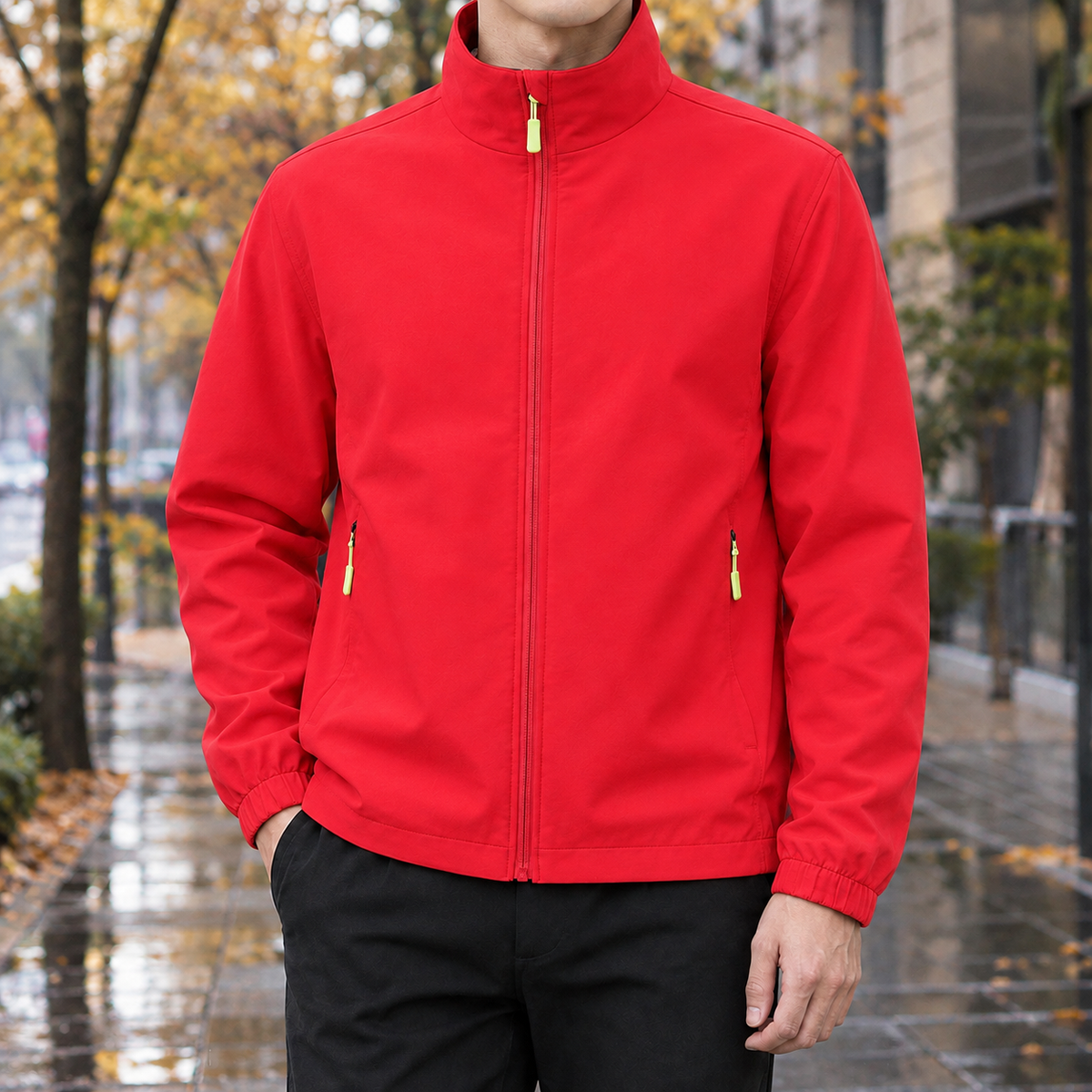 Norbert Stand Collar Jacket - A - - Scarlet Red