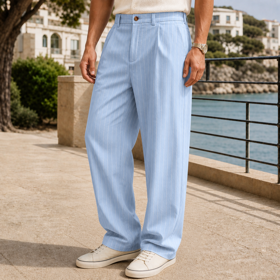 Alden Pinstripe Pants - Sky Blue
