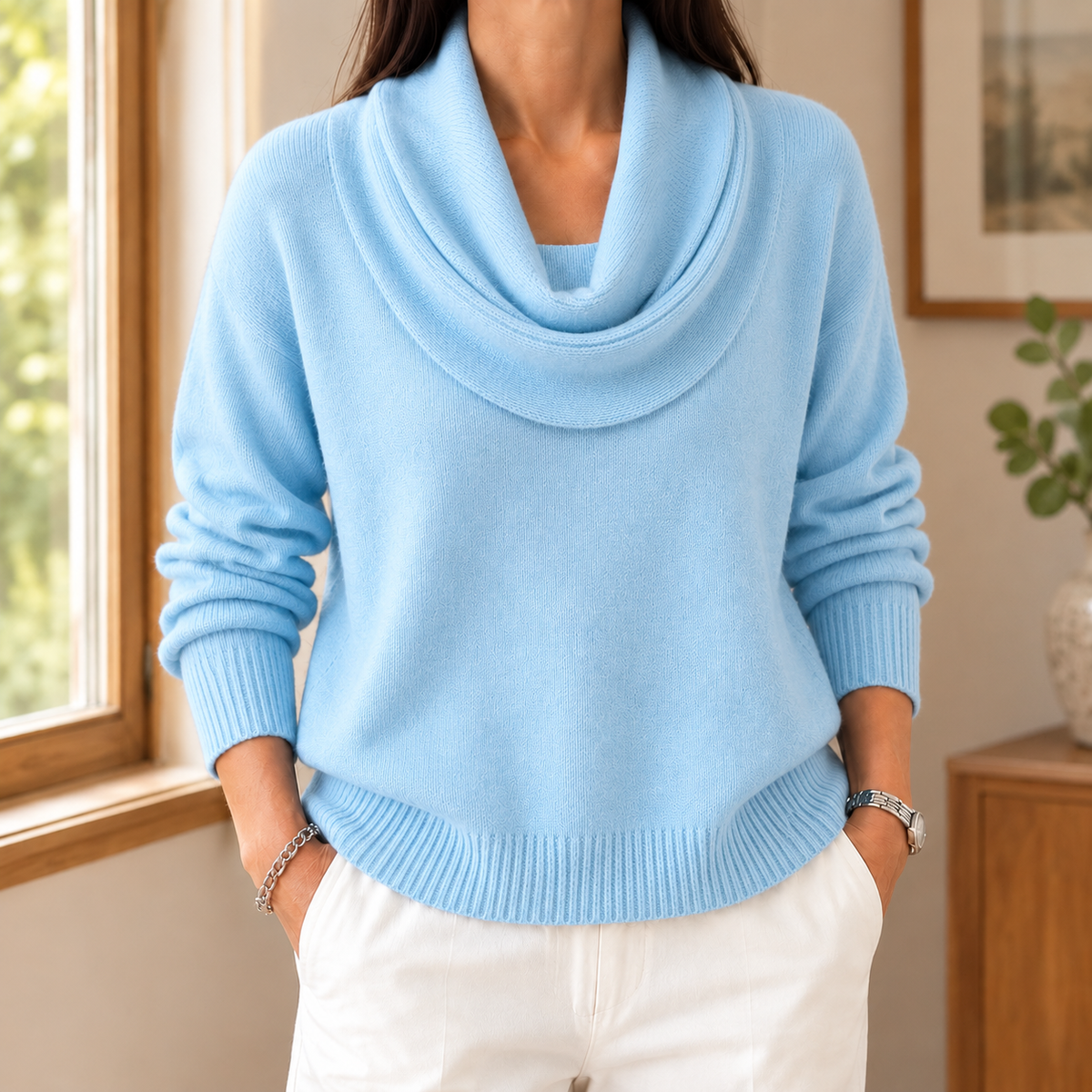 Seraphina Cowl Neck Sweater - Light Blue