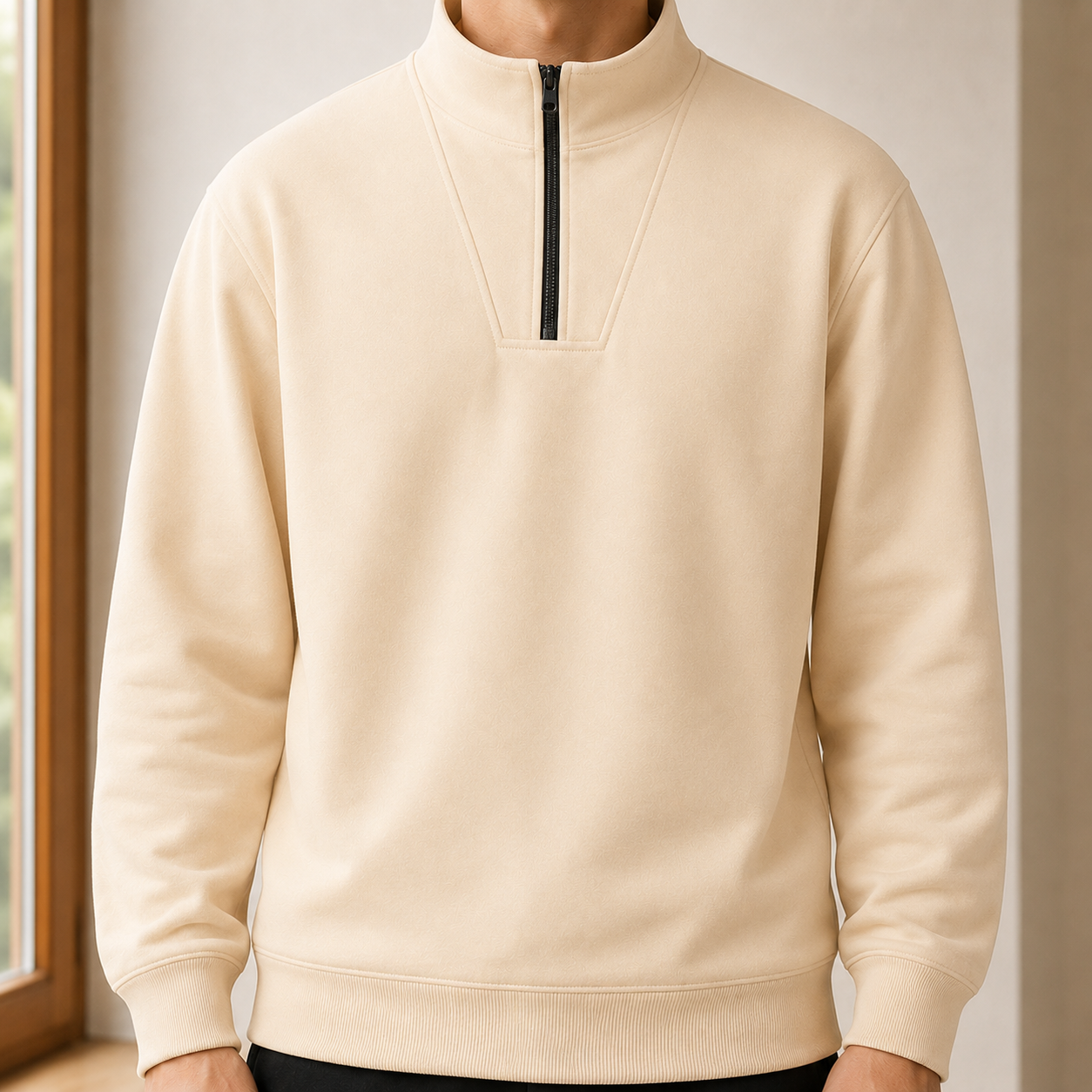 Amos Quarter Zip Sweatshirt - Apricot
