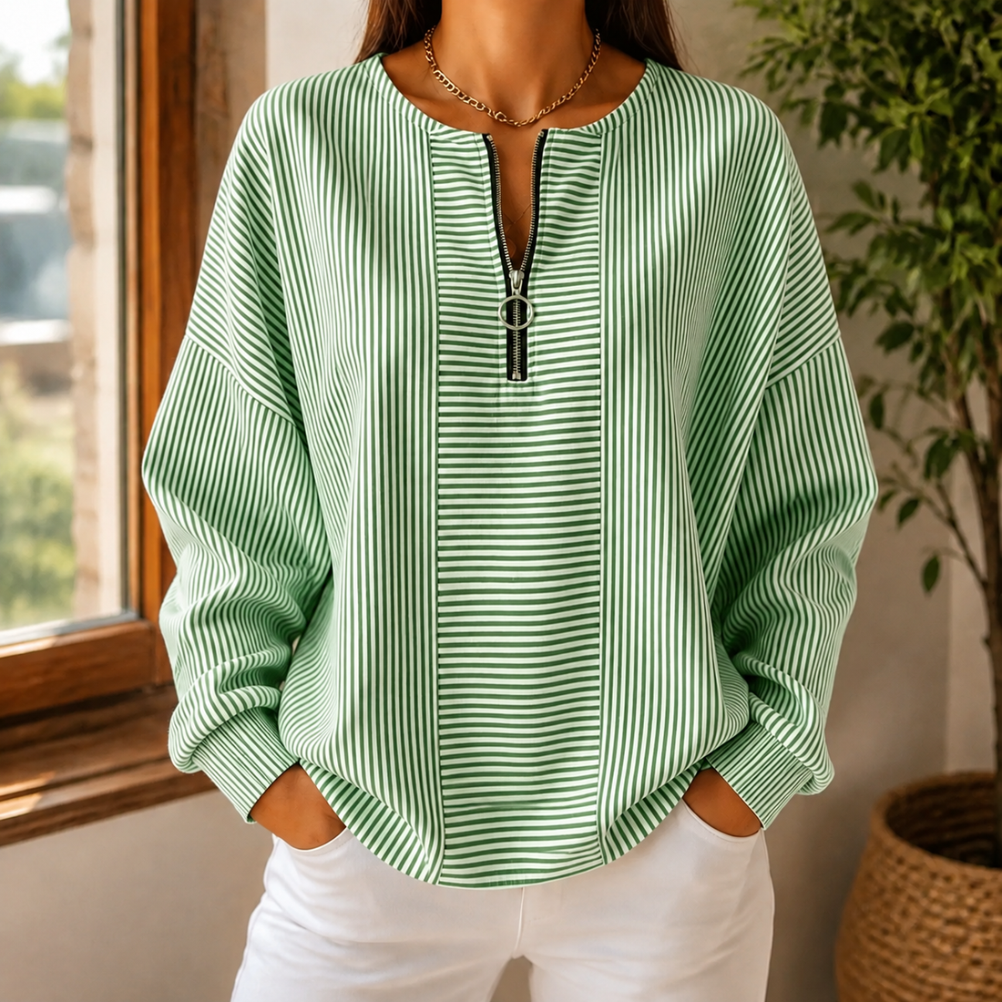 Vivienne Half Zip Top - Green