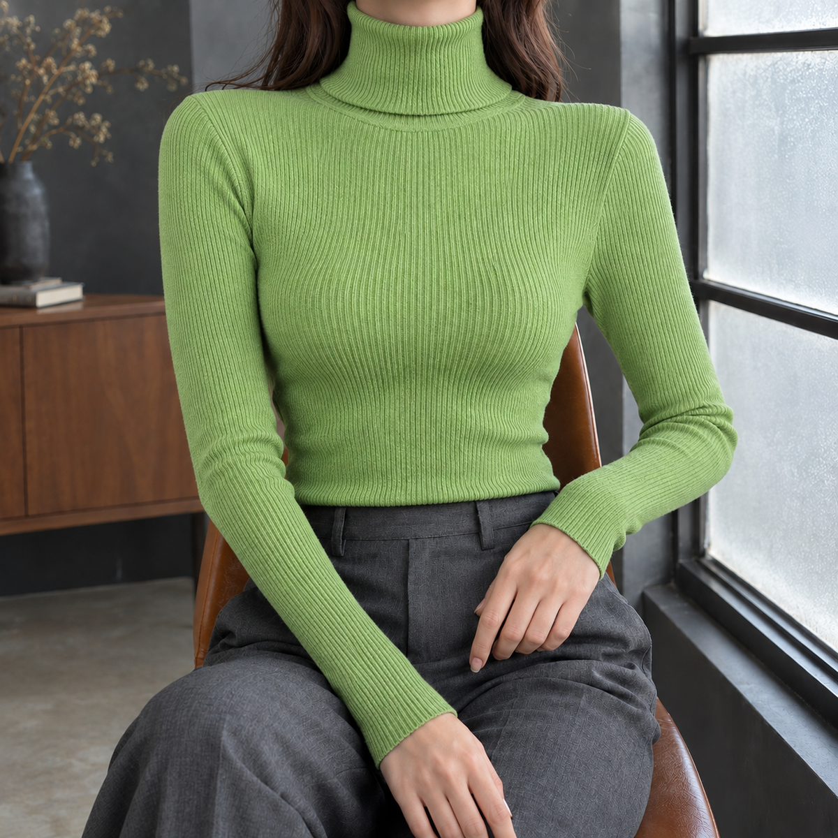 Jacinta Ribbed Turtleneck - Green