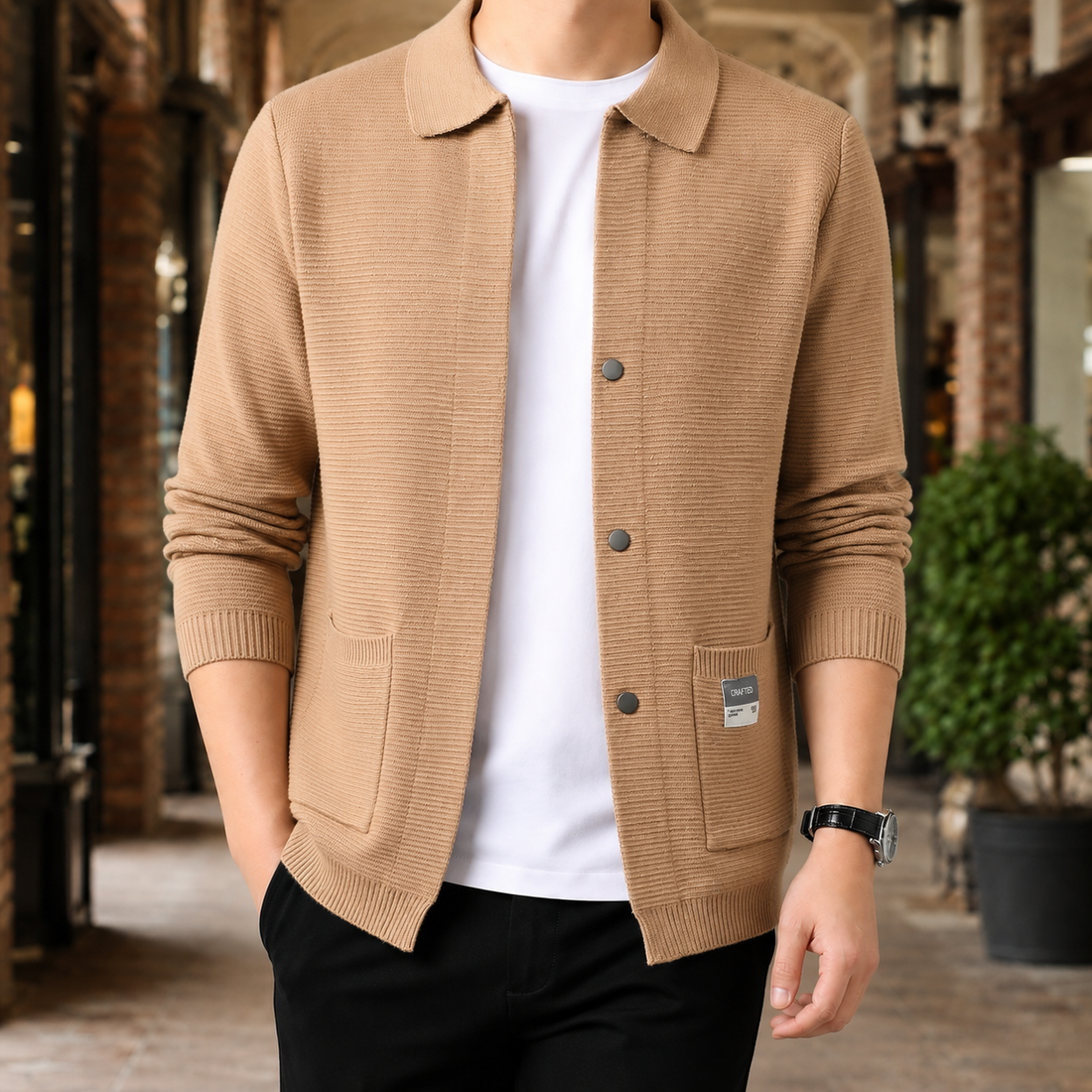 Magnus Collared Knit Jacket - Camel