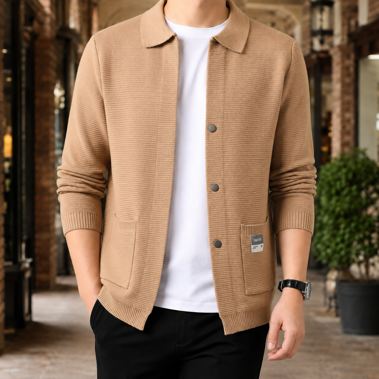 Magnus Collared Knit Jacket - Camel