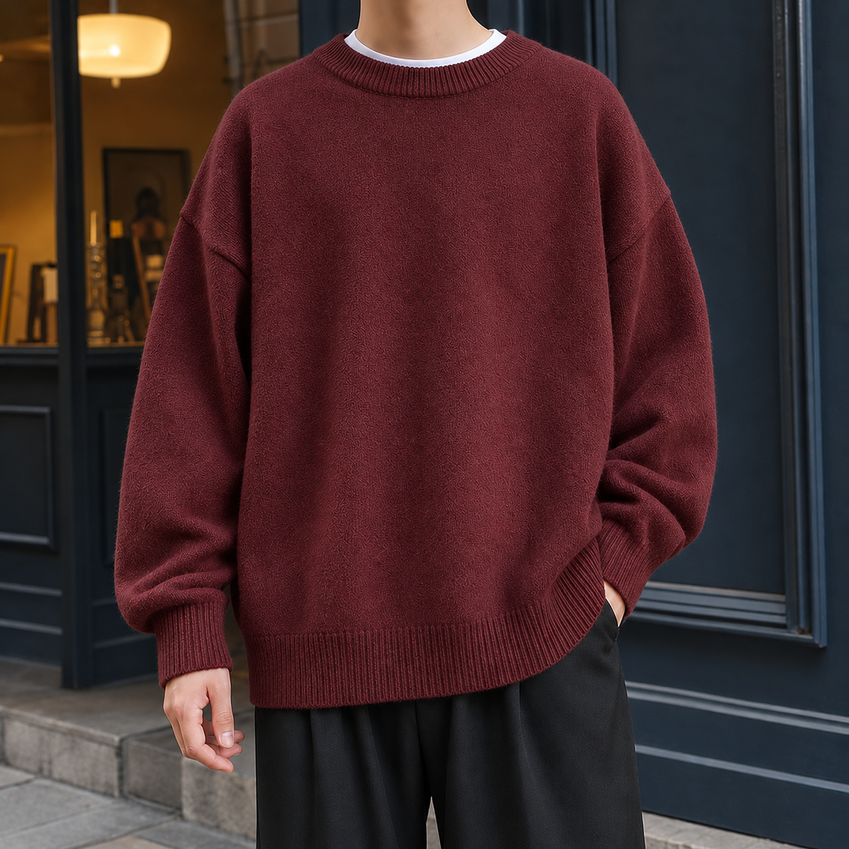 Colin Relaxed Sweater - Wine Red