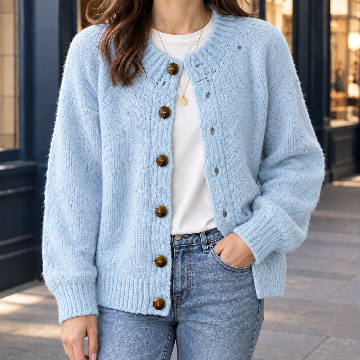 Wendy Textured Cardigan - Light Blue