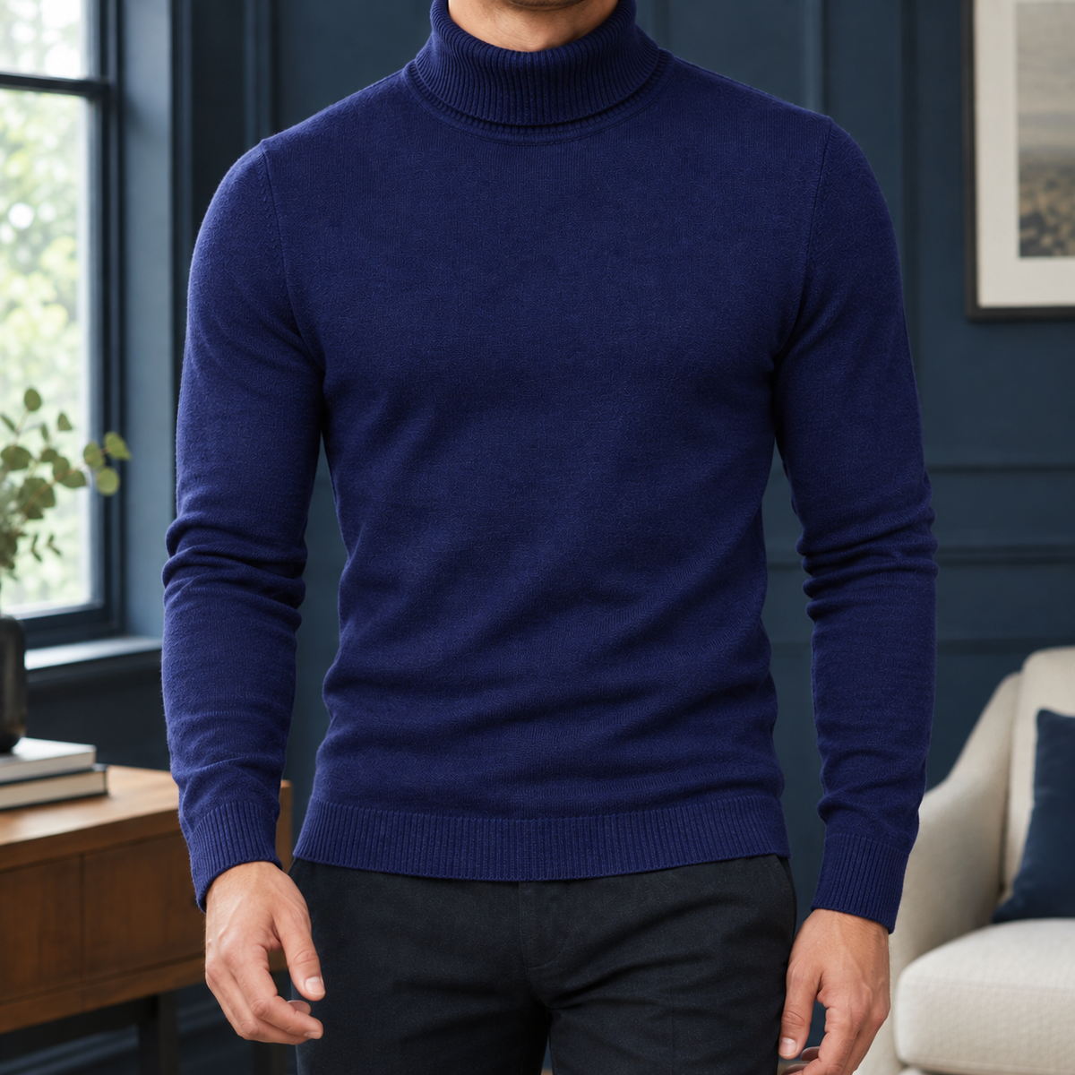 Asher Turtleneck Sweater - Navy Blue