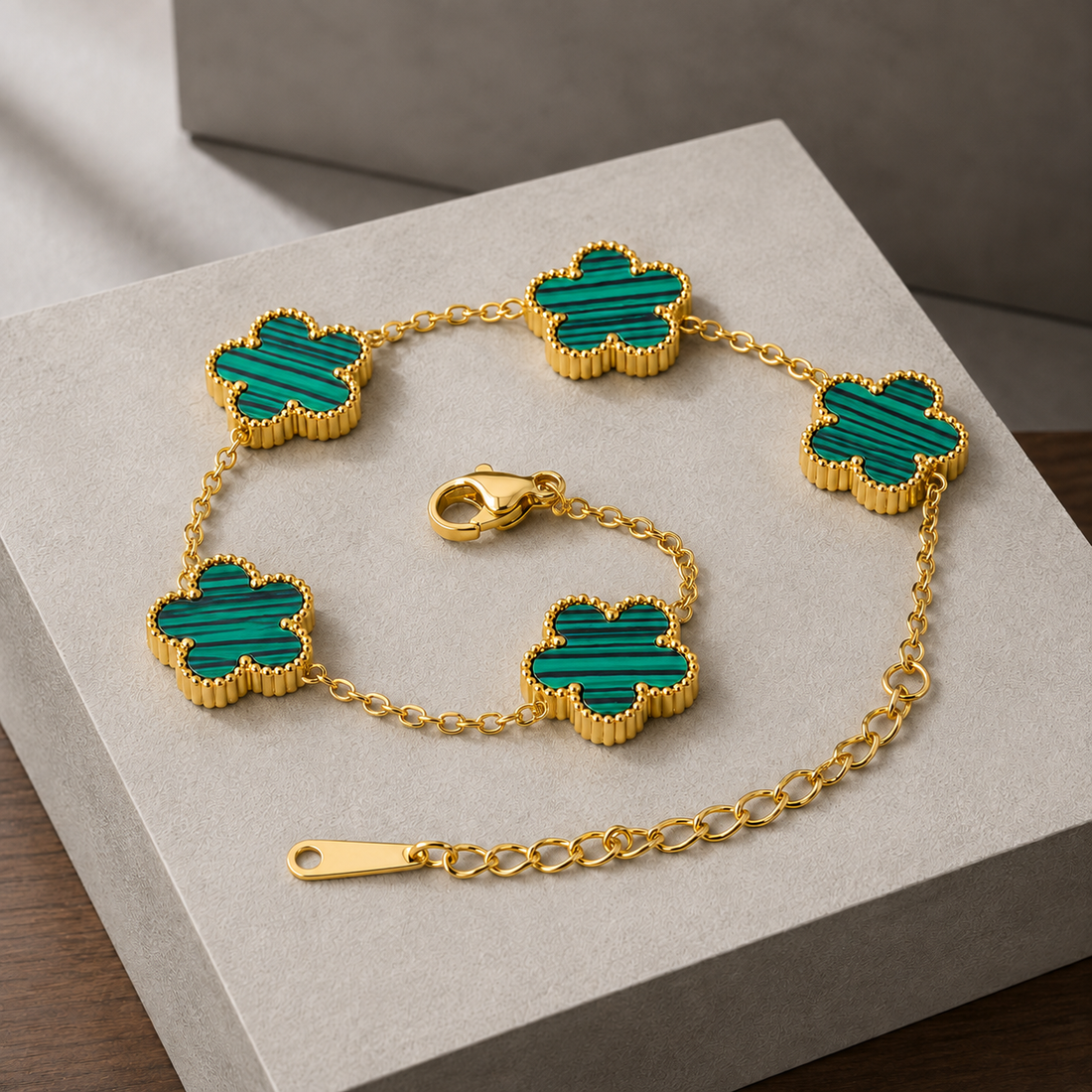 Fletcher Floral Bracelet - Gold Striped Green Bracelet