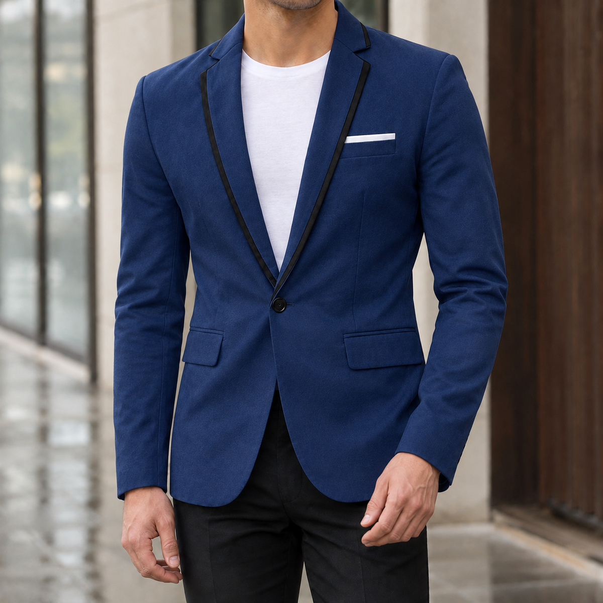 Laurence Contrast Lapel Blazer - Blue