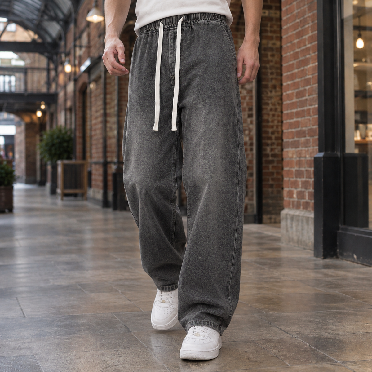 Alfred Wide Leg Jeans - Charcoal Gray