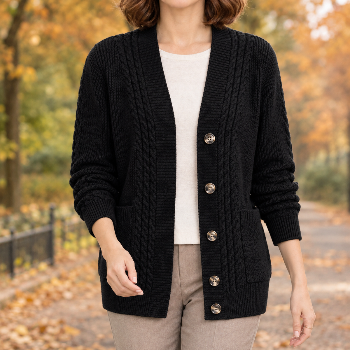 Stella Cable Knit Cardigan - Black