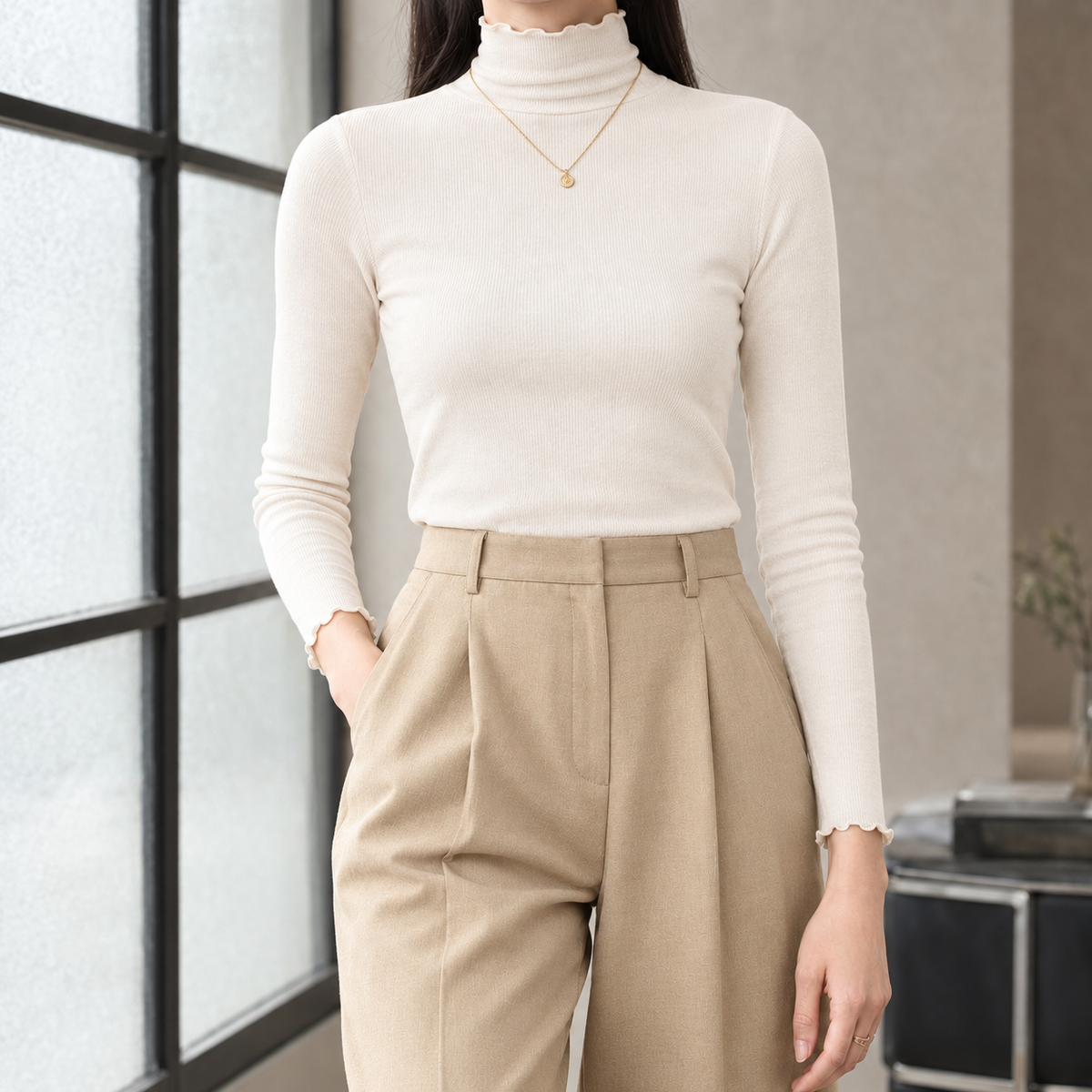 Maeve Ruffle Neck Sweater - Off-white