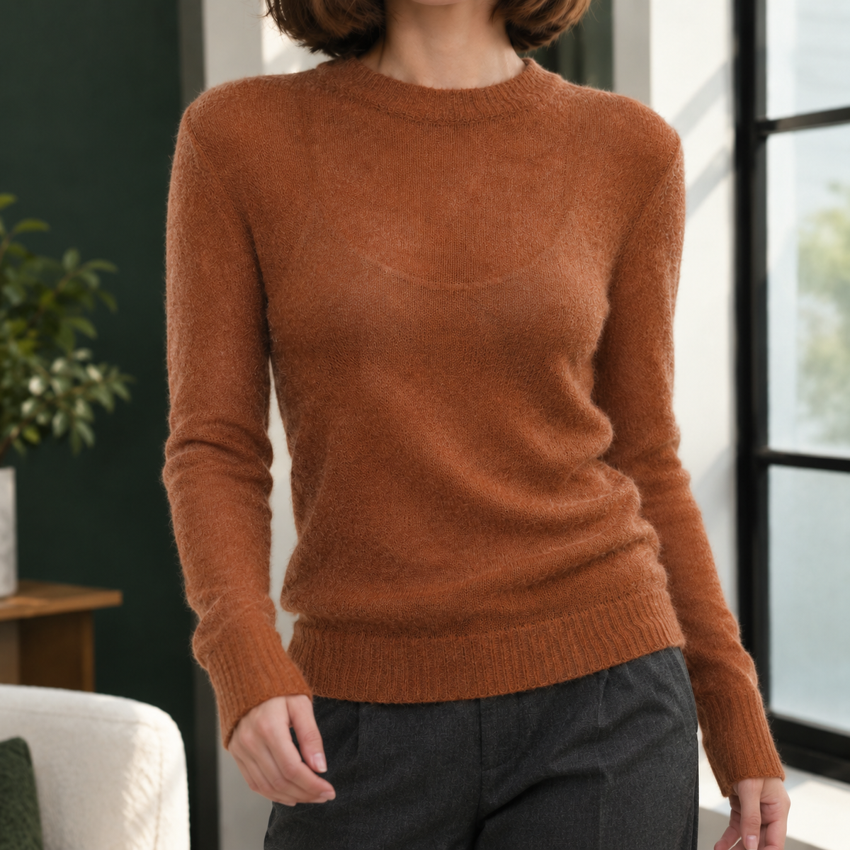 Amabel Sheer Sweater - Caramel Brown