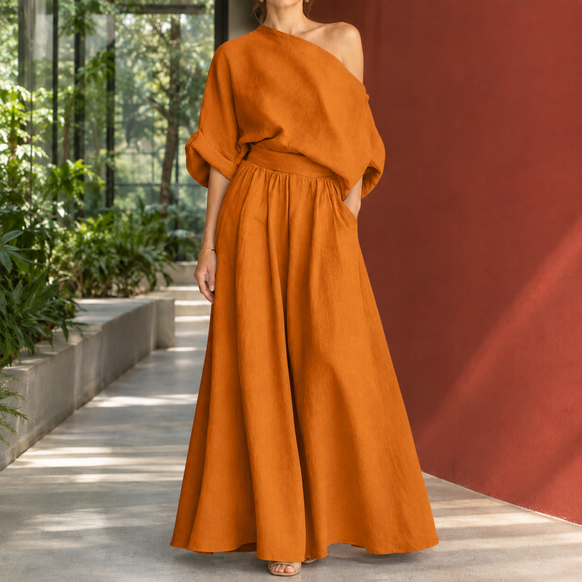 Stephanie Draped Set - Orange