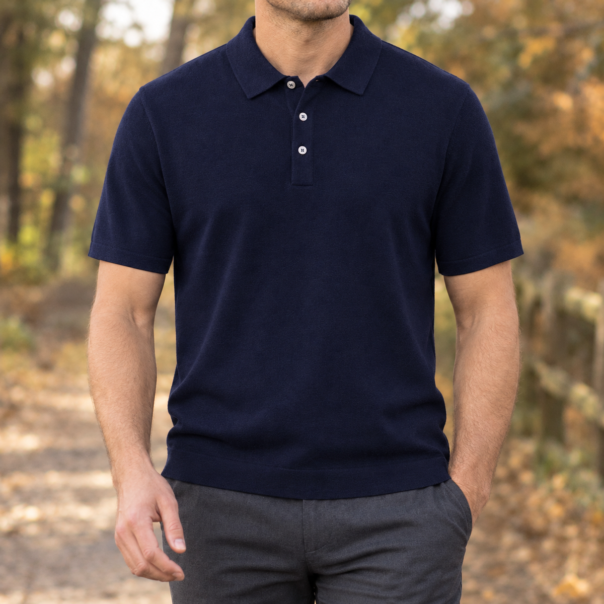 Nicodemus Wool Polo Shirt - Navy Blue