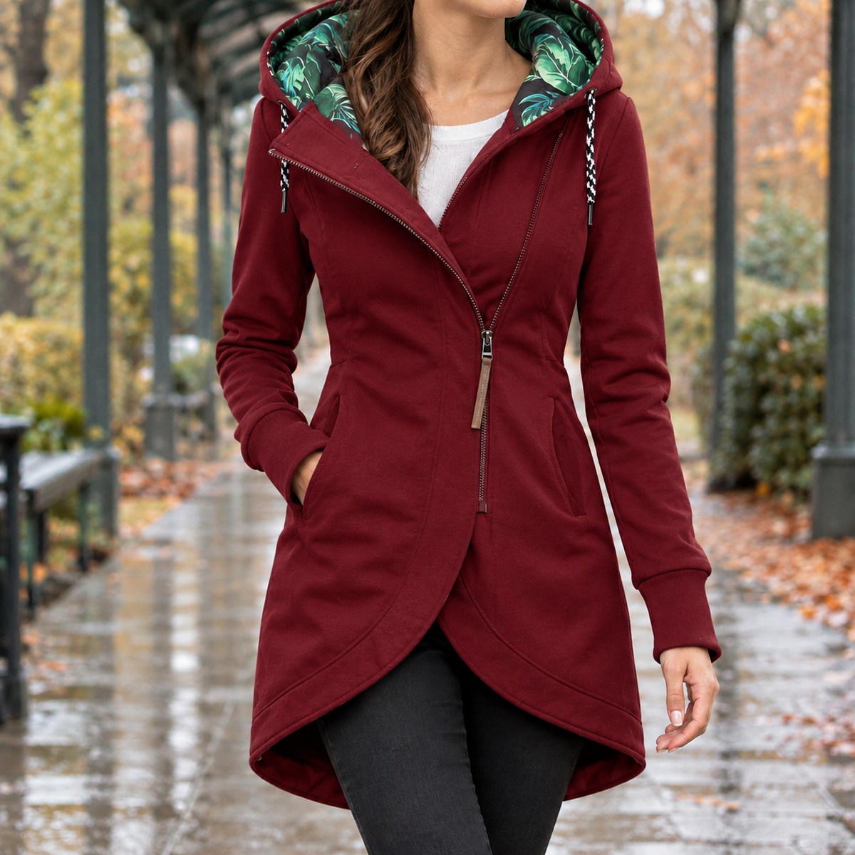 Alvina Hooded Jacket - Wine Red