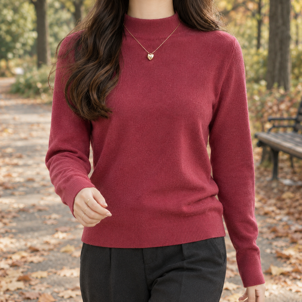 Faye Mock Neck Sweater - Rose Red