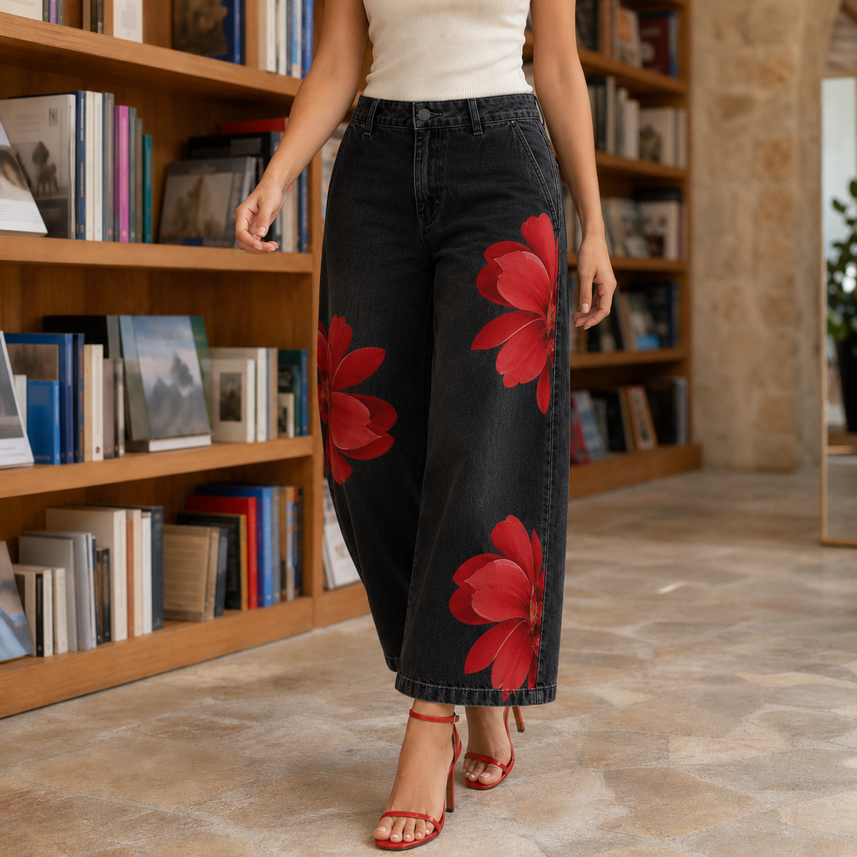 Tabitha Floral Wide Leg Pants - Black