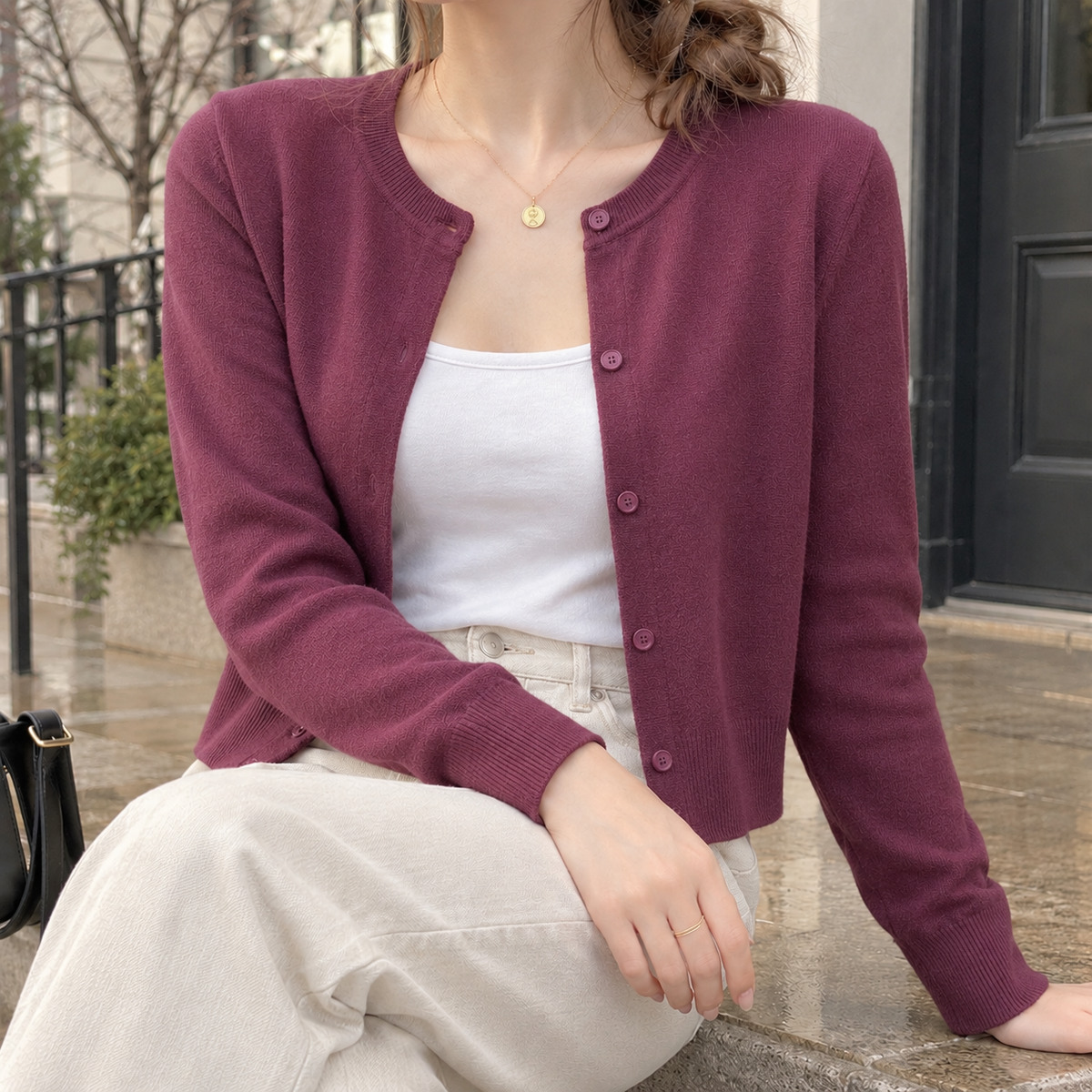 Clarisse Silk Cardigan - Plum Purple